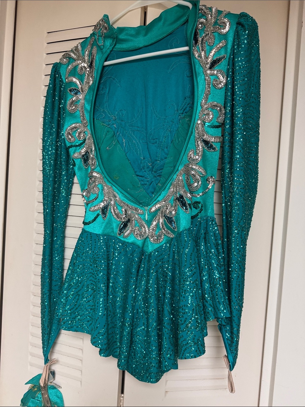 Show Off Teal Performance Dress with Silver Sequin Embellishment - Picture 5 of 7